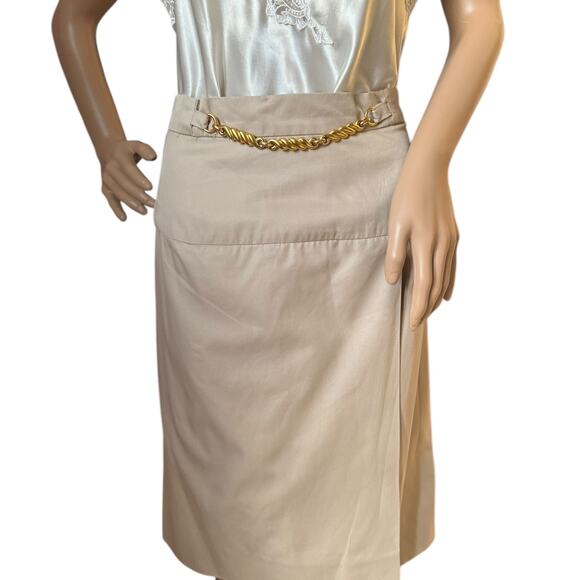 Celine Paris Khaki pencil skirt with gold embellishments size 36 small - Picture 4 of 16